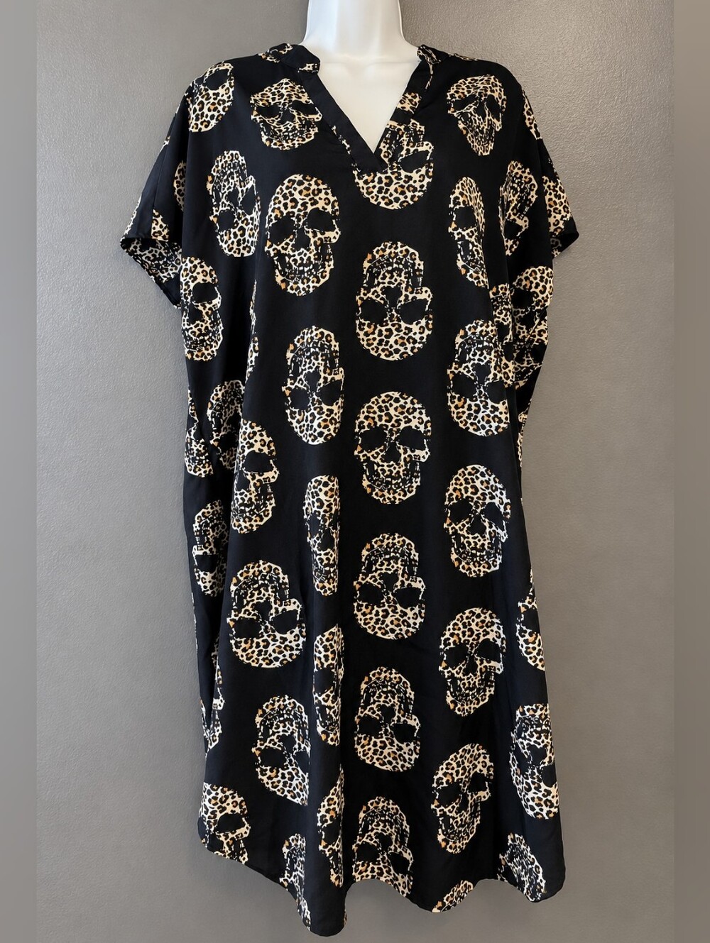 Emery Rose 2XL Leopard Skull Print Black Tunic Dress Goth Halloween